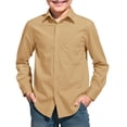 thumbnail image 1 of Boys Long Sleeve Collared School Uniform Shirt Button Front Woven Top with Chest Pocket Regular Fit for Kids, 1 of 4