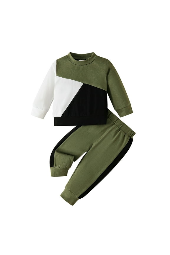 Boys Long Sleeve Color Matching Pullover Sweatshirt Tops Pants Casual Outfits Set Boys Athletic Tracksui??