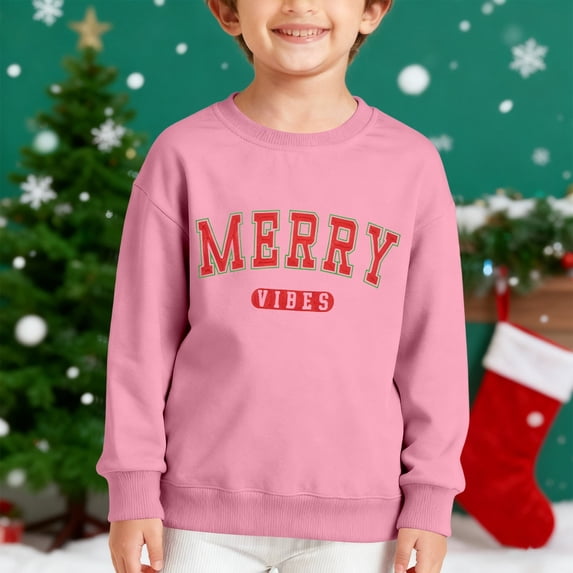 Boys Long Sleeve Crewneck Letter Print Sweatshirt Soft Casual Pullover Top For Kids Fall Winter Holiday Outfit