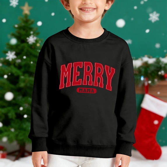 Boys Long Sleeve Crewneck Letter Print Sweatshirt Soft Casual Pullover Top For Kids Fall Winter Holiday Outfit
