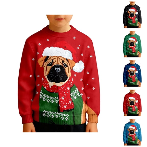 Boys Long Sleeve Crewneck Print Sweatshirt Soft Lined Thermal Pullover Top For Kids Winter Holiday Casual Wear