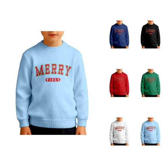 Boys Long Sleeve Crewneck Print Sweatshirt Soft Lined Thermal Pullover Top For Kids Winter Holiday Casual Wear