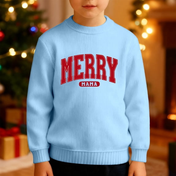 Boys Long Sleeve Crewneck Print Sweatshirt Soft Lined Thermal Pullover Top For Kids Winter Holiday Casual Wear