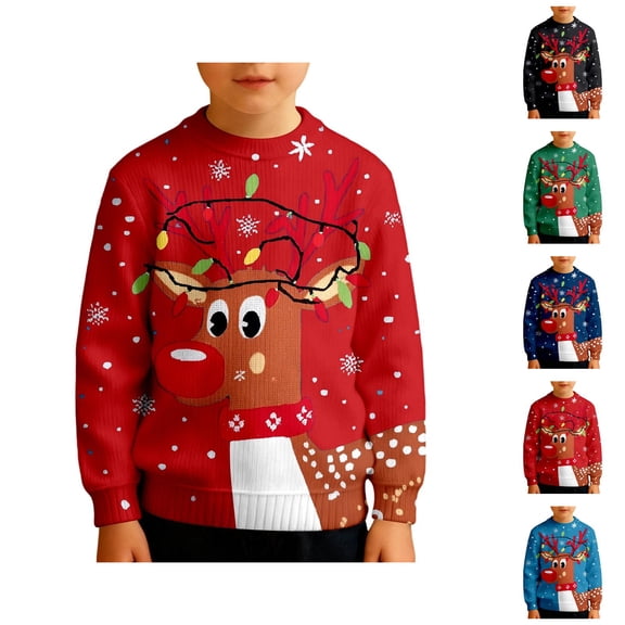 Boys Long Sleeve Crewneck Print Sweatshirt Soft Lined Thermal Pullover Top For Kids Winter Holiday Casual Wear