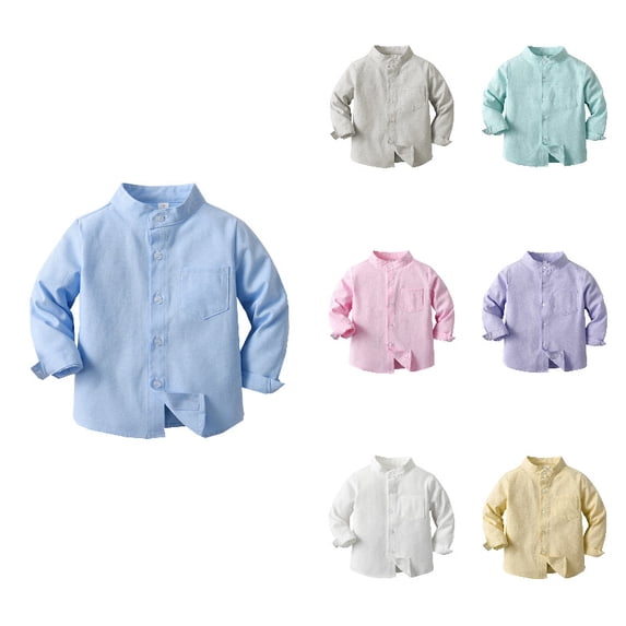 Boys Long Sleeve Dress Shirts Blue Classic Collared Button Down Shirt Fashion School Uniform Clothes 10-11 Years