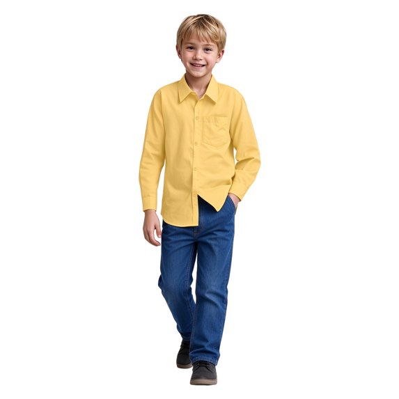 Boys Long Sleeve Dress Shirts Button Down Uniform Shirt with Pocket 5- 14 Years