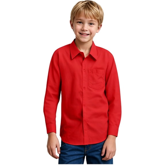 Boys Long Sleeve Dress Shirts Classic Collared Button Down Shirt 5-14 Year