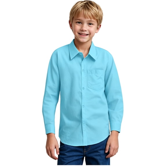 Boys Long Sleeve Dress Shirts Classic Collared Button Down Shirt 5-14 Year