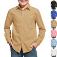 thumbnail image 1 of Boys Long Sleeve Dress Shirts Collared Button Down Shirt School Uniform Shirts with Chest Pocket Khaki,10-11 Years, 1 of 6