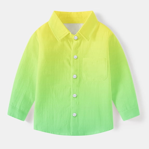 Boys Long Sleeve Dress Shirts Gradient Color Button Up Collared Shirt Chest Pocket for Toddler and Boy 6M-8T (3-4 Years, Green)