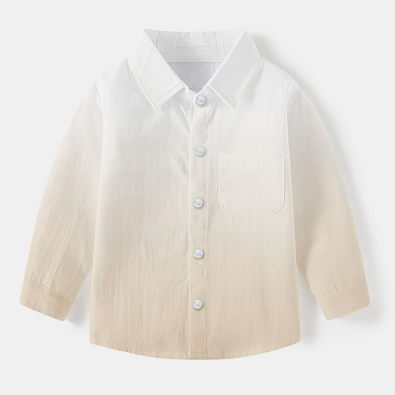 Boys Long Sleeve Dress Shirts Gradient Color Button Up Collared Shirt Chest Pocket for Toddler and Boy 6M-8T (5-6 Years, Beige)