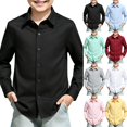 thumbnail image 1 of Boys Long Sleeve Dress Shirts Kids Classic Collared Button-Down Shirt School Uniform Shirts Black,12-13 Years, 1 of 6