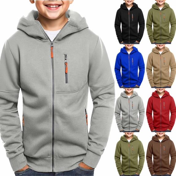Boys' Long Sleeve Full Zip Hoodie With Front Pockets Teen Casual Hooded Sweatshirt Kids Spring Autumn Athletic Jackets Lightweight Outerwear Jackets