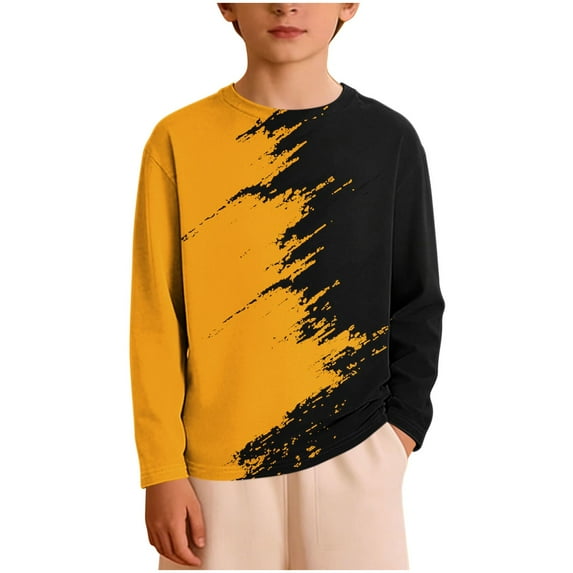 Boys' Long Sleeve Graphic Shirt Color-Block Printed Crew Neck T-Shirt Casual Comfortable Daily Wear (3-14Y)