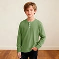 thumbnail image 1 of Boys Long Sleeve Henley Shirt Casual Waffle Knit Button Neck Top Kids Daily Wear Back to School Fall Winter Clothes for Teen, 1 of 6
