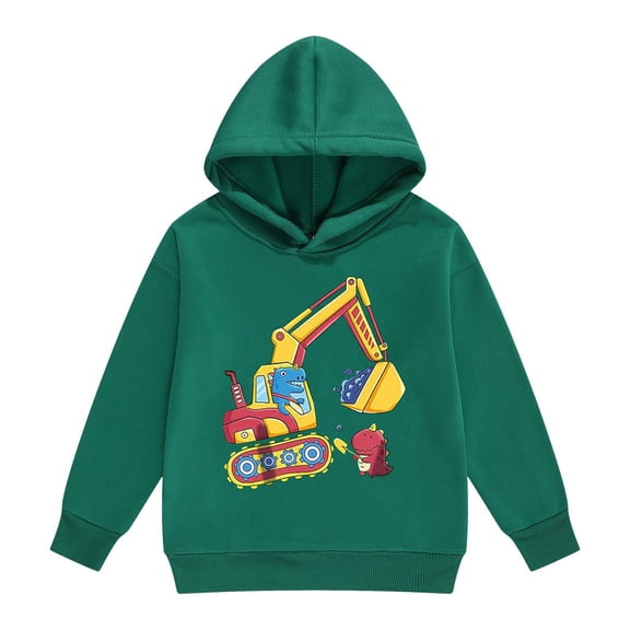Boys Long Sleeve Hooded Sweatshirt With Cute Excavator Print Warm For Fall Winter Casual Outer