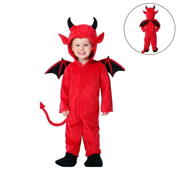 Boys Long Sleeve Hooded Zipper Jumpsuit Devil Costume Cosplay Costume Halloween Costumes for Kids Girls Size XS-XL