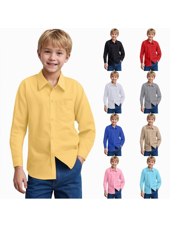 Boys' Long Sleeve Linen Textured Button Down Shirts Summer Beach Shirt,Beach 6-12 Months 12-24 Months 2t 3t 4t 5t 6t 7t 8t 9t Children 9-10 Years