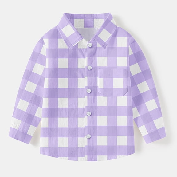 Boys Long Sleeve Oxford Dress Shirts Kids and Toddlers Casual Button Down Collared Shirt Blouses for 6M-8T (6-12 Months, Purple)