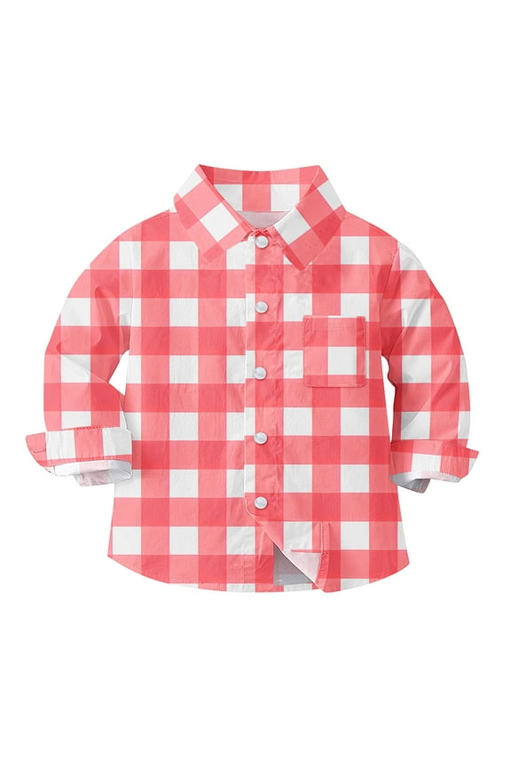 Boys' Long Sleeve Oxford Dress Shirts Kids and Toddlers Casual Button Up Collared Shirt Blouses for 6M-8T, 2-3 Years Red