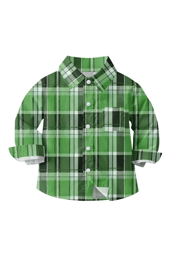 Boys' Long Sleeve Oxford Dress Shirts Kids and Toddlers Casual Button Up Collared Shirt Blouses for 6M-8T, 4-5 Years Green