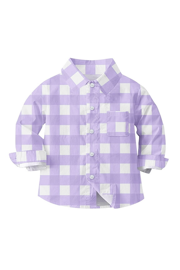 Boys' Long Sleeve Oxford Dress Shirts Kids and Toddlers Casual Button Up Collared Shirt Blouses for 6M-8T, 4-5 Years Purple