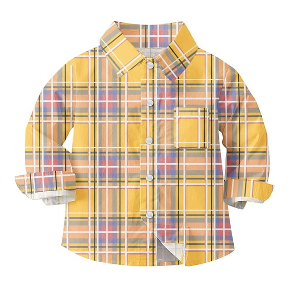 Boys' Long Sleeve Oxford Dress Shirts Kids and Toddlers Casual Button Up Collared Shirt Blouses for 6M-8T, 5-6 Years Yellow