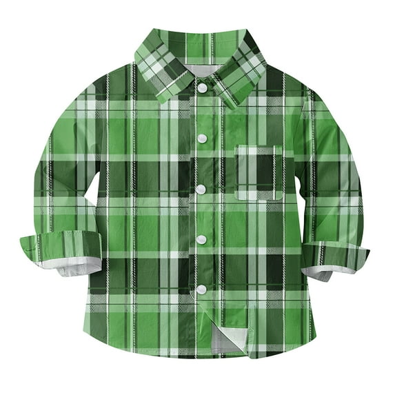 Boys' Long Sleeve Oxford Dress Shirts Kids and Toddlers Casual Button Up Collared Shirt Blouses for 6M-8T, 6-12 Months Green