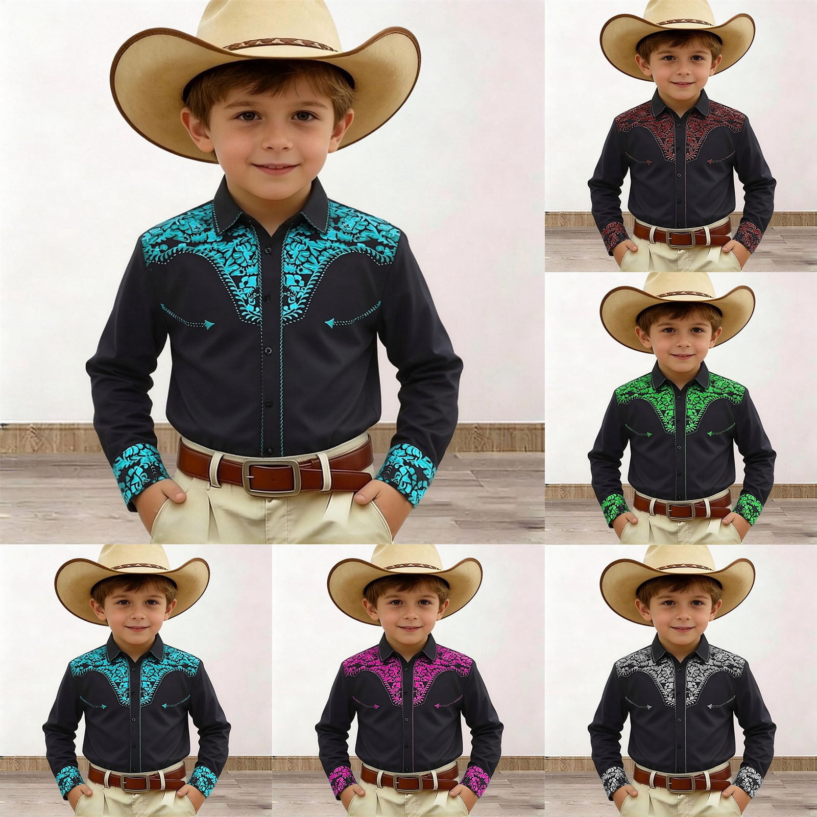 Boys' Long Sleeve Pearl Snap Shirt Rhinestone Cowboy Cut Western ...