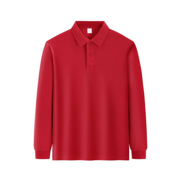 Boys Long Sleeve Pique Polo, School Uniform 6-10 Years, Comfortable, Button Closure Red 130