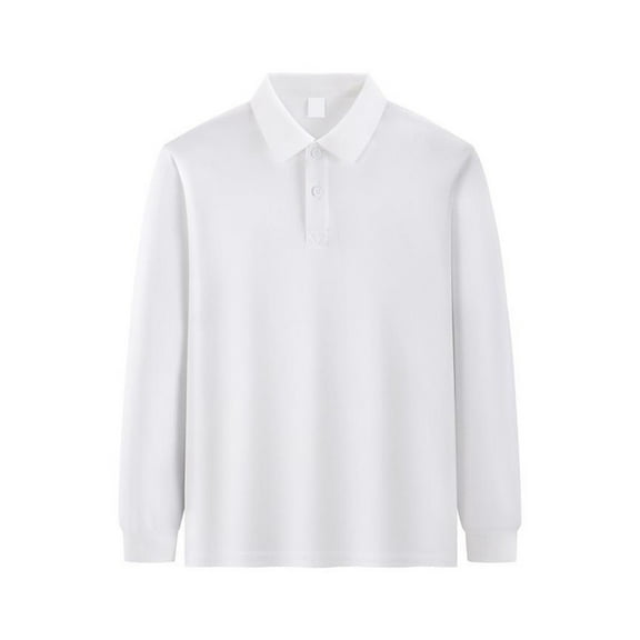 Boys Long Sleeve Pique Polo, School Uniform 6-10 Years, Comfortable, Button Closure​ White 130