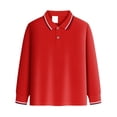 thumbnail image 1 of Boys' Long-Sleeve Pique Polo Shirt Winter Soft Casual Polo Shirt School Uniform, Breathable​ Red 6-7Y, 1 of 2