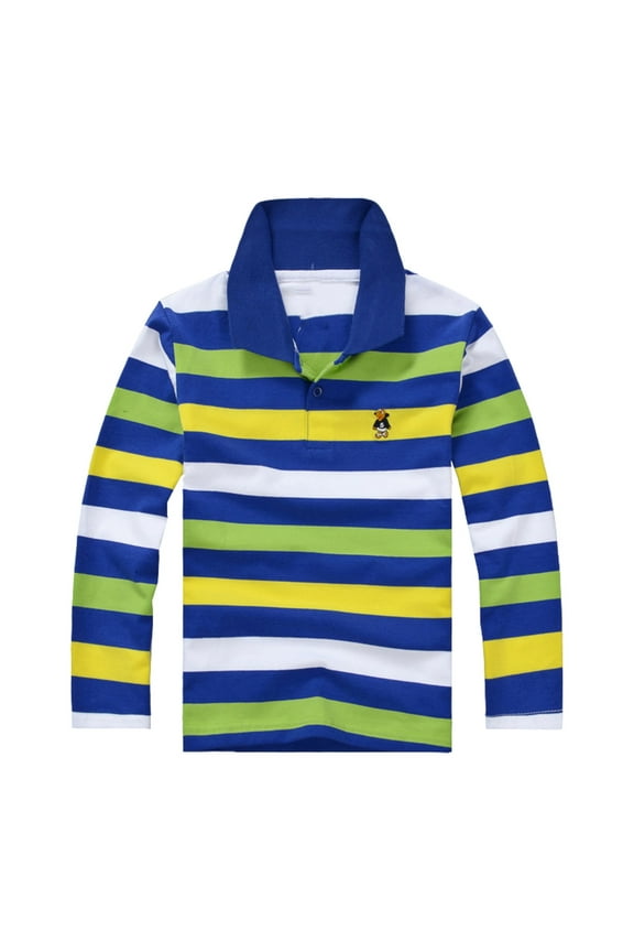 Boys Long Sleeved Polo Shirts Boys Rainbow Striped Shirt Big Boys Collared Button Shirts Fashion Shirts Boys Rugby Polo Shirts for Toddler 11-12 Years