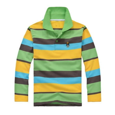 Boys Long Sleeve Polos Kids Striped Polo Big Boys Collared Button Shirts Fashion Shirts Kids Rugby for Kids 4-5 Years
