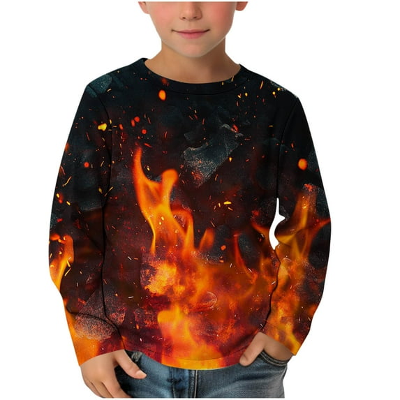 Boys Long Sleeve Prints Shirts Cute Crewnecks Tops Dressy Casual Blouses Clothes Round Neck Shirts