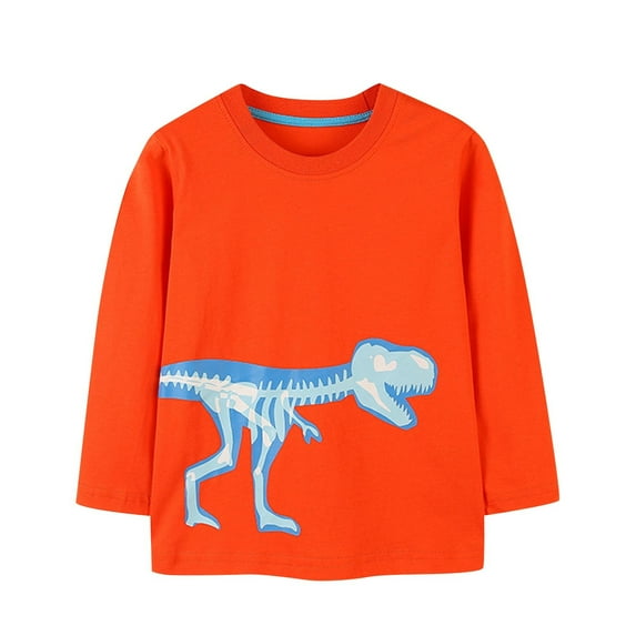 Boys Long Sleeve Pullover Shirts Crew Neck Dinosaur Fall T-Shirts Casual Tops Graphic Tees Fall Clothes 4 Years, Orange