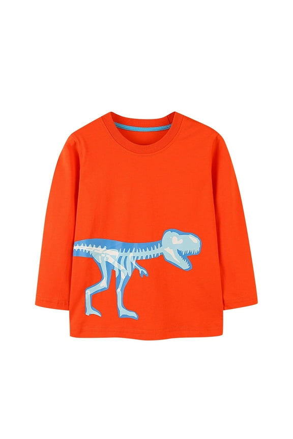 Boys Long Sleeve Pullover Shirts Crew Neck Dinosaur Fall T-Shirts Casual Tops Graphic Tees Fall Clothes 4 Years, Orange