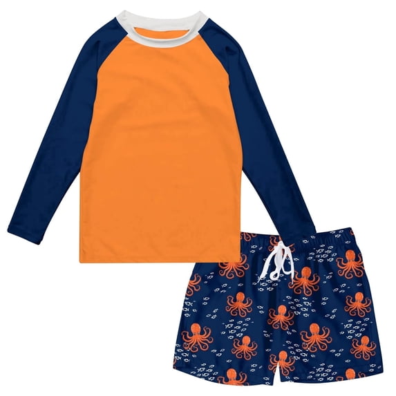 Boys Long Sleeve Rash Guard Swimsuit Kids Two-Pieces Bathing Suits Set
