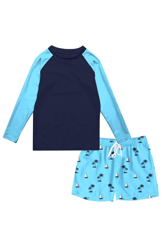 Boys Long Sleeve Rash Guard Swimsuit Kids Two-Pieces Bathing Suits Set