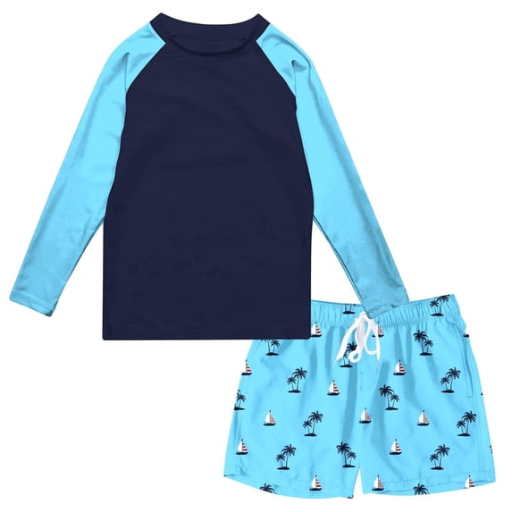 Lanbubble Boys Long Sleeve Rash Guard Swimsuit Kids 2-Pieces Bathing Suits Set