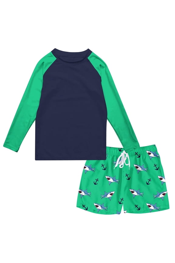 Boys Long Sleeve Rash Guard Swimsuit Kids 2-Pieces Bathing Suits Set