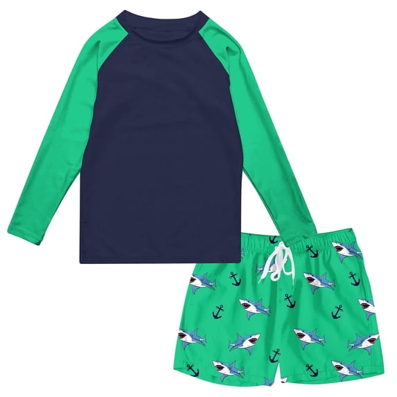 Lanbubble Boys Long Sleeve Rash Guard Swimsuit Kids 2-Pieces Bathing Suits Set