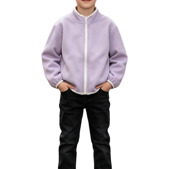 Boys' Long Sleeve Sherpa Fleece Full Zip Jacket Kids Stand Collar Winter Warm Outerwear for Toddler Boys Windproof Sweatshirt