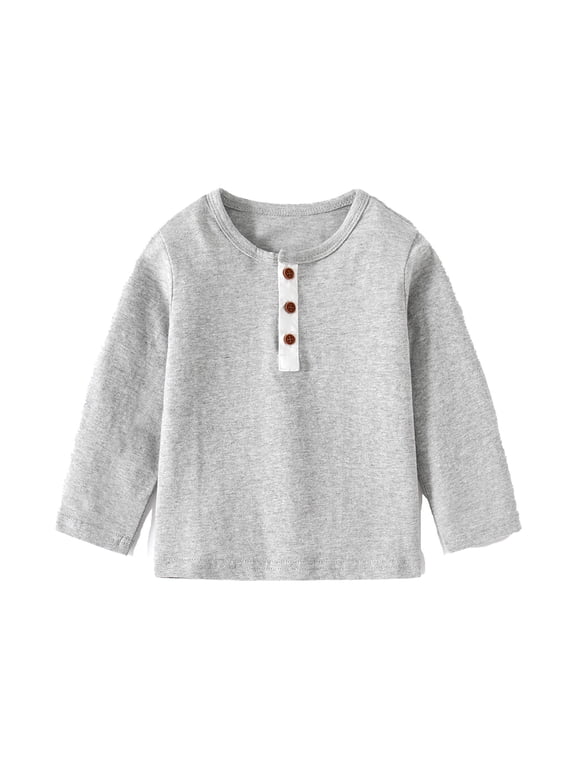 Boys Long Sleeve Shirts Basic Round Neck Tee Kids Clothes Boys Long Sleeve T Shirts Simple Boys Tops for Comfortable Daily Wear