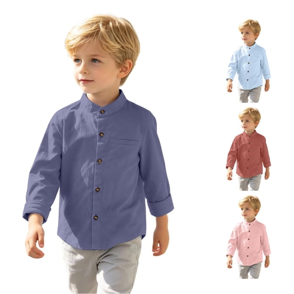 Boys Long Sleeve Shirts Classic Collared Button Down Fashion Uniform Shirts School Clothes Size 3-4 Years