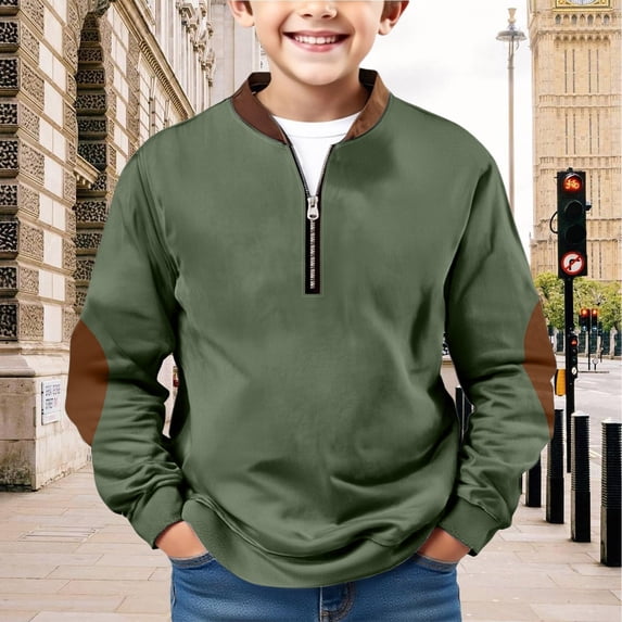 Boys Long Sleeve Shirts Kids Quarter Zip Sweatshirt Casual Pullover ...