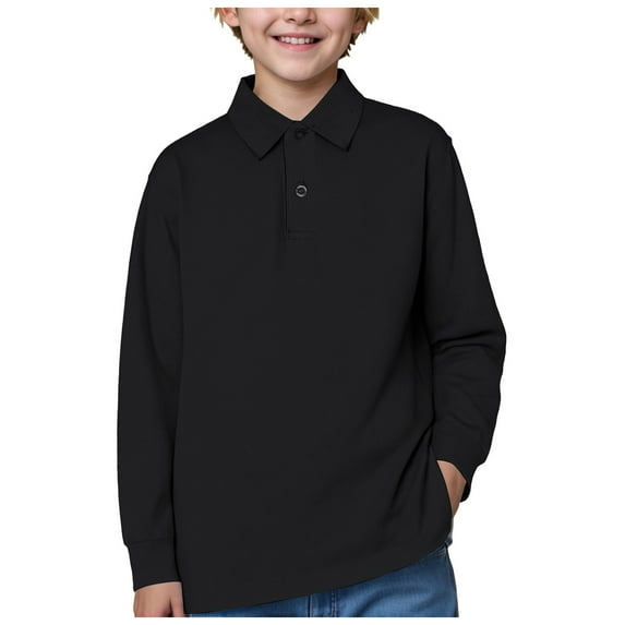 Boys Long Sleeve Shirts Long Sleeve School Uniform For Girls Boys Polo School Uniform Shirt Long Sleeve Collared Polo Golf Shirts for Boys and Girls Kids Black 1-2 Years