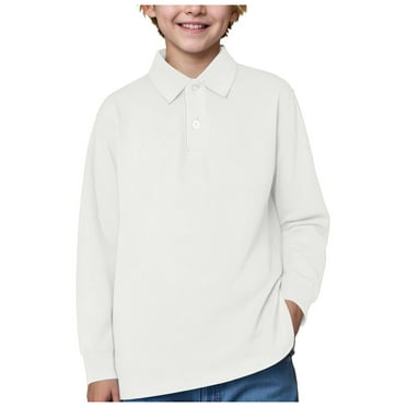 Boys Long Sleeve Shirts Size 6 Long Sleeve School Uniform For Girls Polo School Uniform Shirt with Long Sleeves for Boys and Girls Kids Collared Polo Golf Shirts Beige 18-24 Months