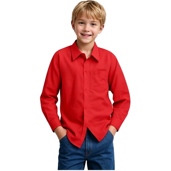 Boys' Long Sleeve Solid Button-Down Collared Oxford Shirt with Chest Pocket 5- 14 Years