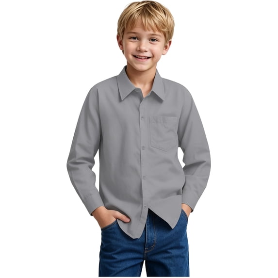 Boys' Long Sleeve Solid Button-Down Collared Oxford Shirt with Chest Pocket 5- 14 Years